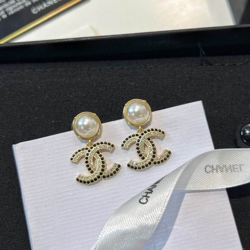 ☑️CHANEL香奈儿c2双c 珍珠黑钻耳钉耳环 - Image 9