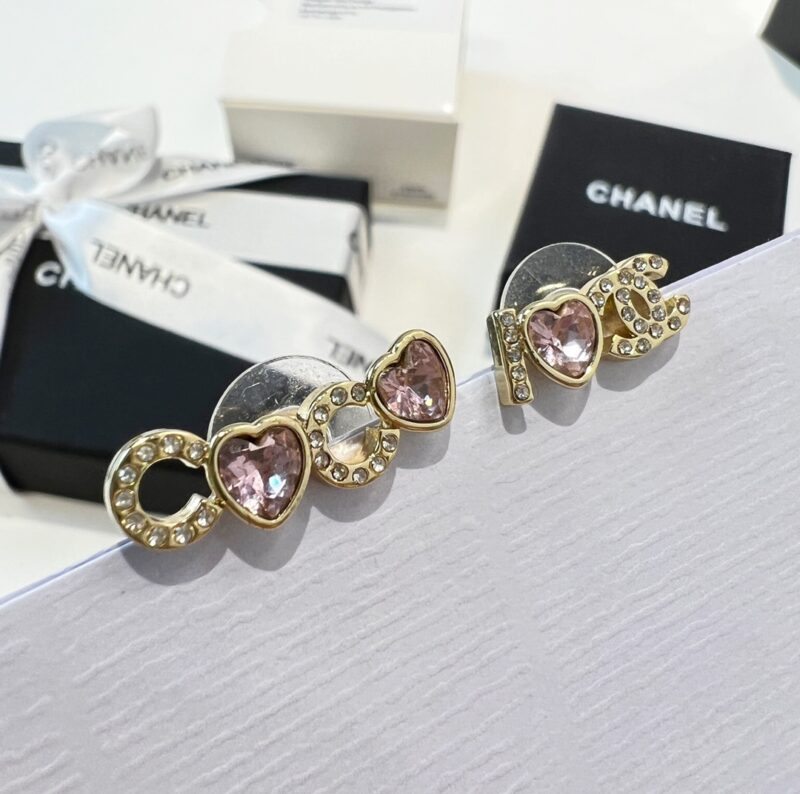 ☑️CHANEL香奈儿c1双c粉桃心耳钉耳环 - Image 9