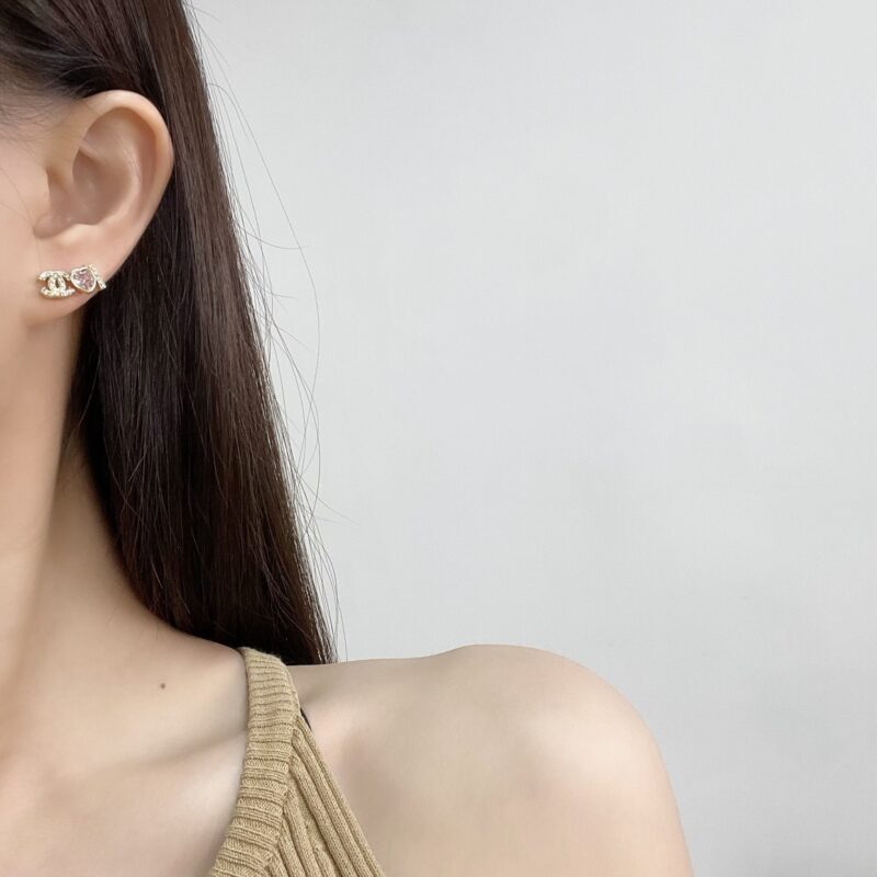 ☑️CHANEL香奈儿c1双c粉桃心耳钉耳环 - Image 6
