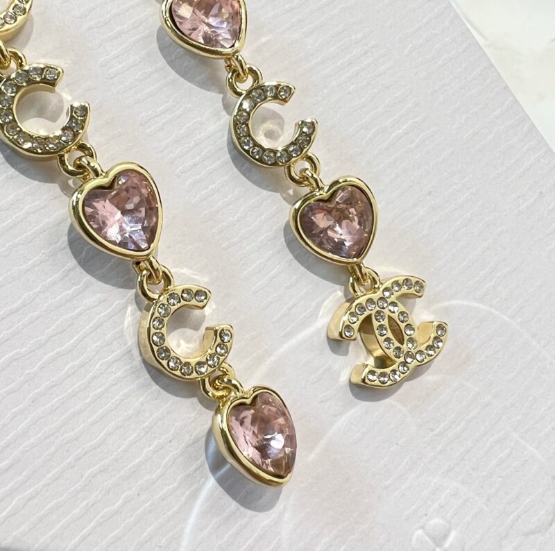 ☑️CHANEL香奈儿双c粉桃心爱心耳钉耳环 - Image 9