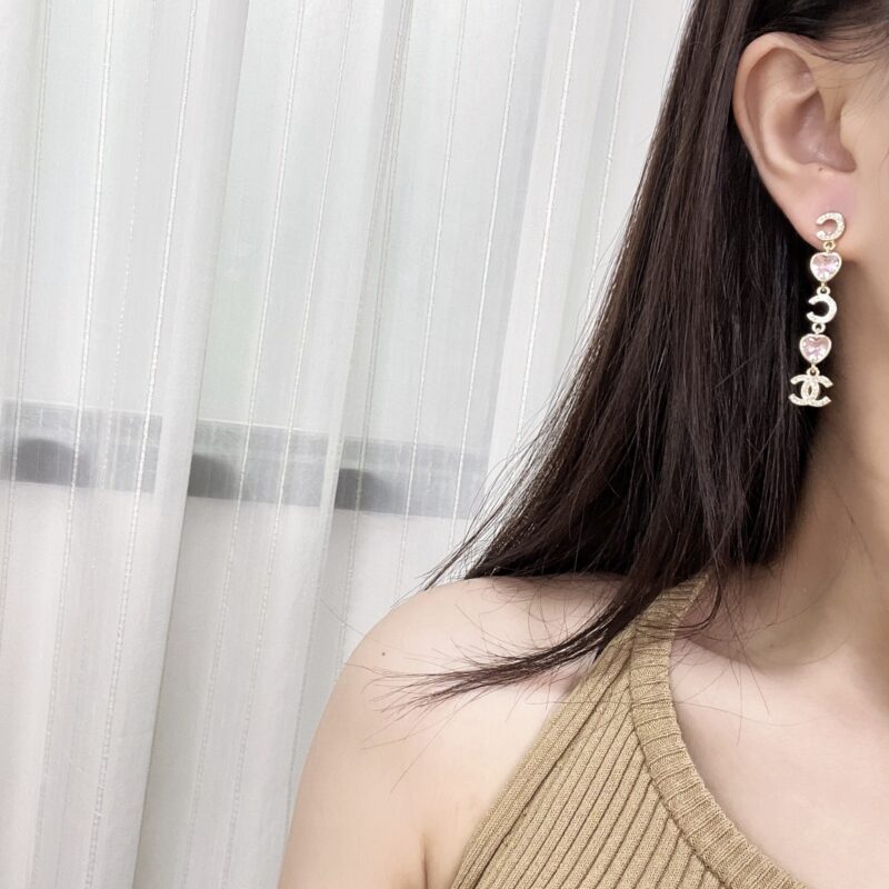 ☑️CHANEL香奈儿双c粉桃心爱心耳钉耳环 - Image 4