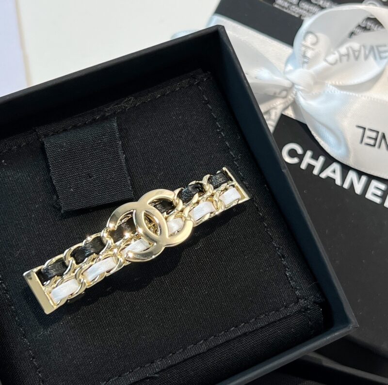 ☑️CHANEL香奈儿双c黑白皮绳发夹发卡 - Image 8