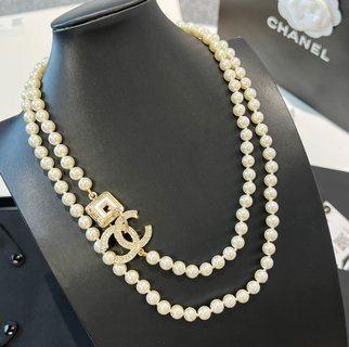 ☑️CHANEL香奈儿双c满钻珍珠毛衣链项链