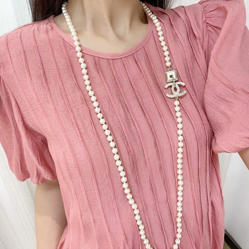☑️CHANEL香奈儿双c满钻珍珠毛衣链项链 - Image 5