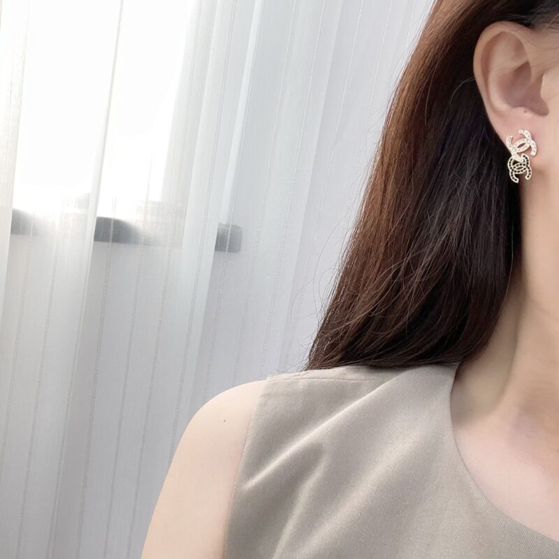 ☑️CHANEL香奈儿c1双c黑钻耳钉耳环 - Image 5