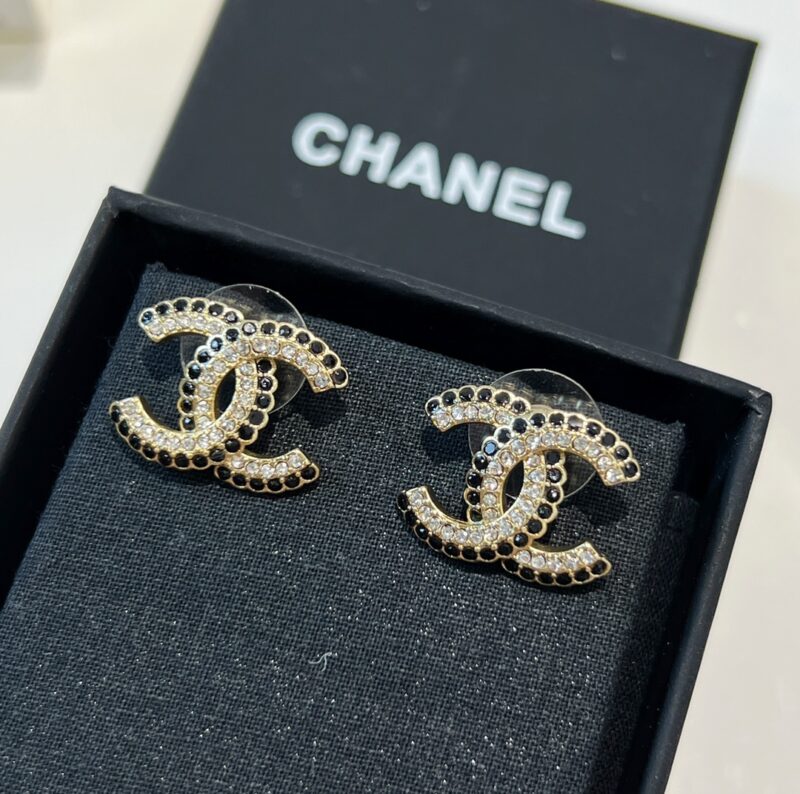 ☑️CHANEL香奈儿c1双c黑钻耳钉耳环 - Image 6