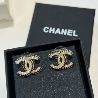 ☑️CHANEL香奈儿c1双c黑钻耳钉耳环