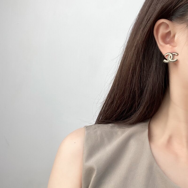 ☑️CHANEL香奈儿c1双c黑钻耳钉耳环 - Image 5