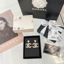 ☑️CHANEL香奈儿c2双c黑皮绳珍珠耳钉耳环