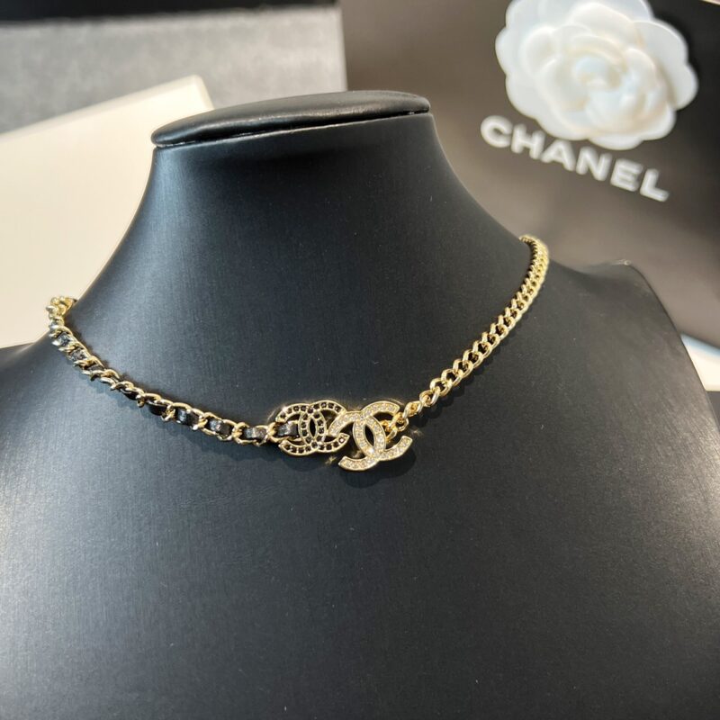 ☑️CHANEL香奈儿双c黑钻黑皮绳项链 - Image 7