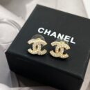 ☑️CHANEL香奈儿c1双c珍珠黑钻耳钉耳环