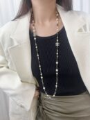 ☑️CHANEL香奈儿珍珠双c黑钻毛衣链项链