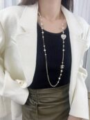 ☑️CHANEL香奈儿双c桃心黑白钻毛衣链项链