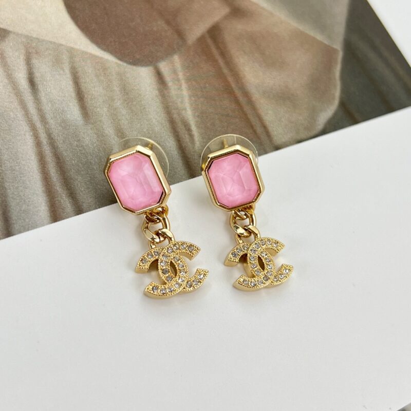 ☑️CHANEL香奈儿 c20双c 粉宝石耳钉耳环 - Image 8