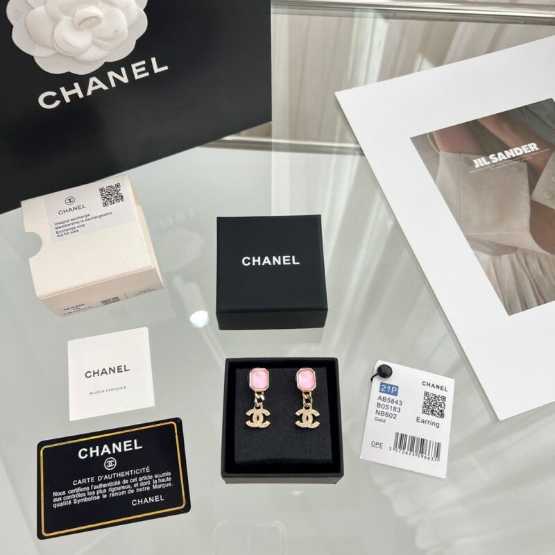 ☑️CHANEL香奈儿 c20双c 粉宝石耳钉耳环 - Image 3