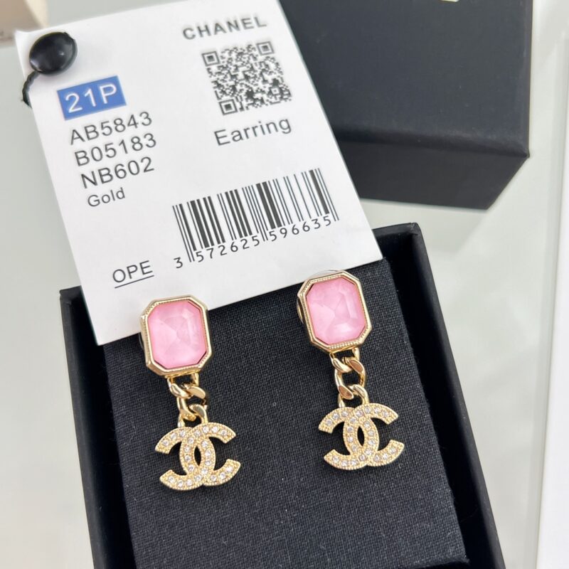 ☑️CHANEL香奈儿 c20双c 粉宝石耳钉耳环 - Image 6