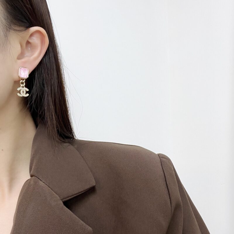 ☑️CHANEL香奈儿 c20双c 粉宝石耳钉耳环 - Image 5