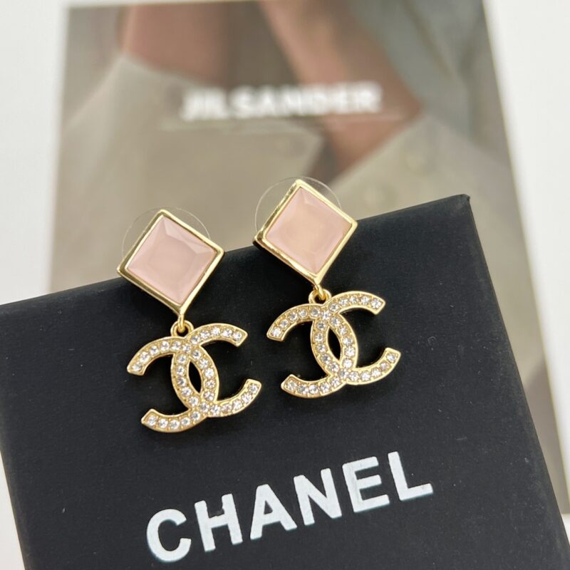 ☑️CHANEL香奈儿 c2双c方形粉宝石耳钉耳环 - Image 6