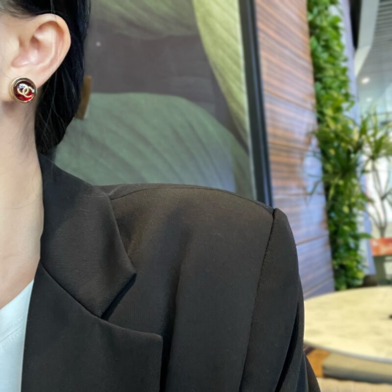 ☑️CHANEL香奈儿双c圆形红色耳钉耳环 - Image 7