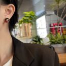 ☑️CHANEL香奈儿双c圆形红色耳钉耳环