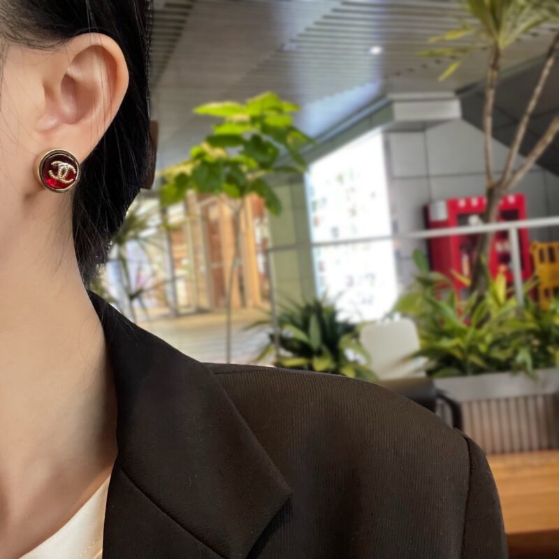 ☑️CHANEL香奈儿双c圆形红色耳钉耳环 - Image 5