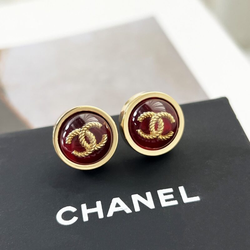 ☑️CHANEL香奈儿双c圆形红色耳钉耳环 - Image 10