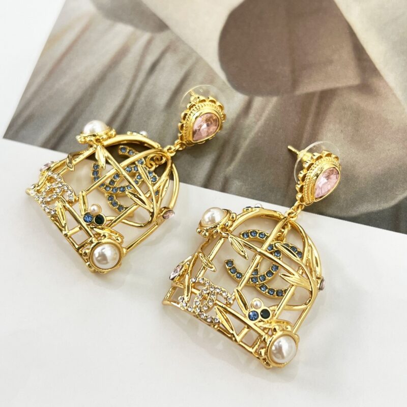 ☑️CHANEL香奈儿双c金色鸟笼耳钉耳环 - Image 6