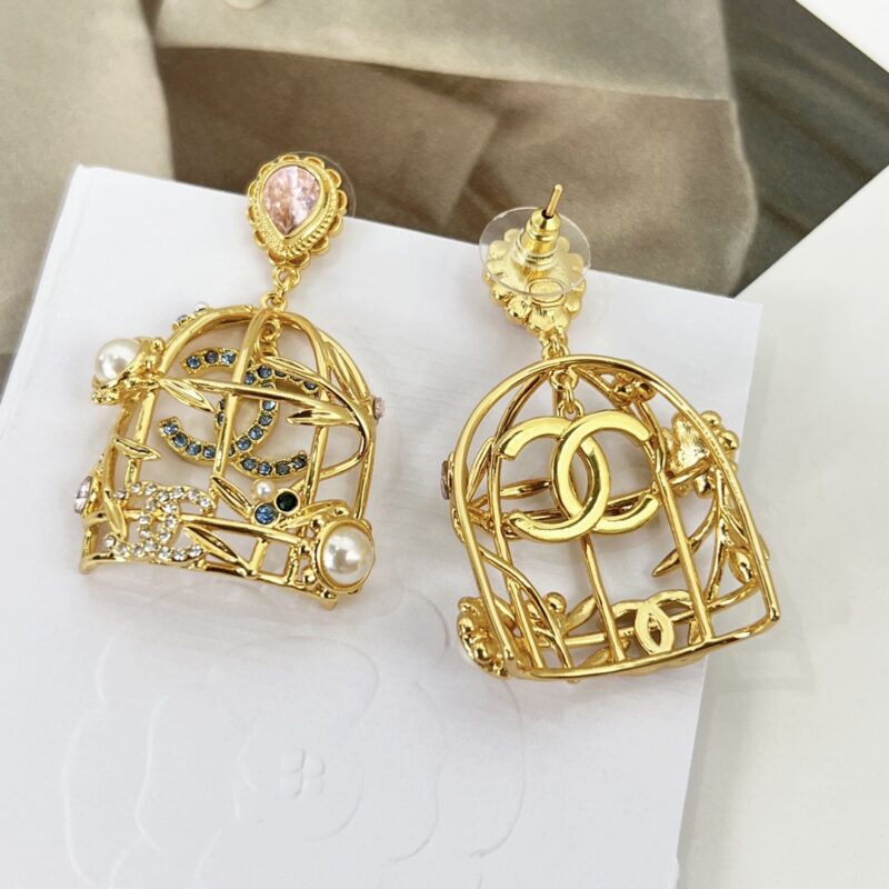 ☑️CHANEL香奈儿双c金色鸟笼耳钉耳环 - Image 10