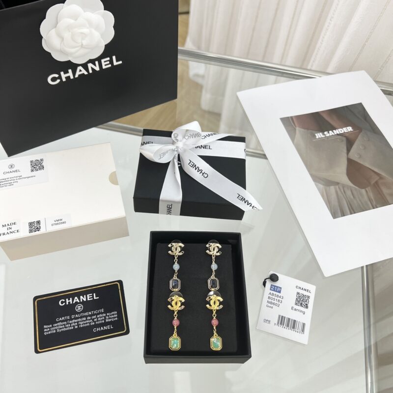 ☑️CHANEL香奈儿c3双c方形宝石耳钉耳环 - Image 6