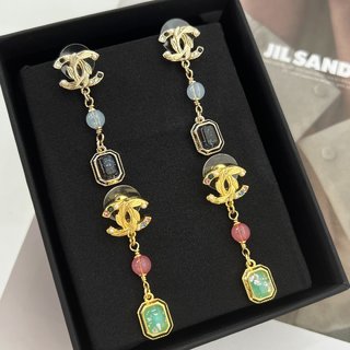 ☑️CHANEL香奈儿c3双c方形宝石耳钉耳环