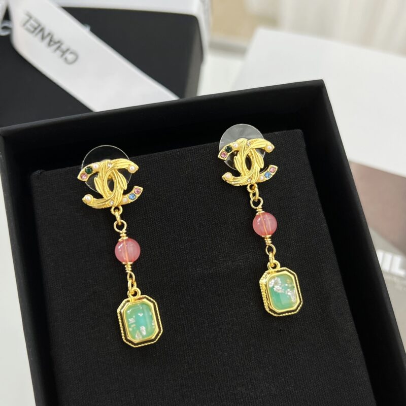 ☑️CHANEL香奈儿c3双c方形宝石耳钉耳环 - Image 8