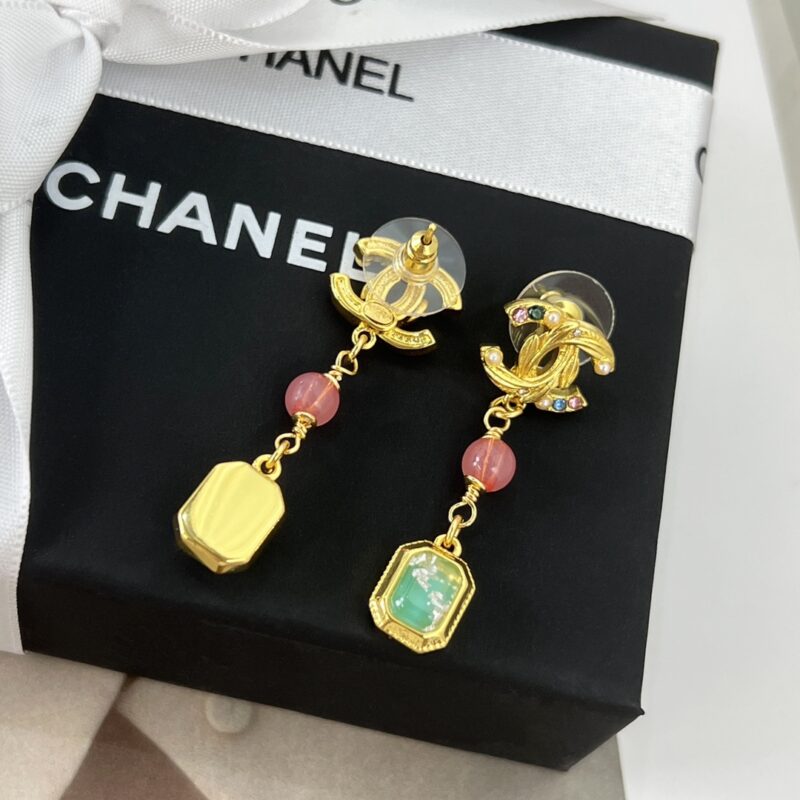 ☑️CHANEL香奈儿c3双c方形宝石耳钉耳环 - Image 11