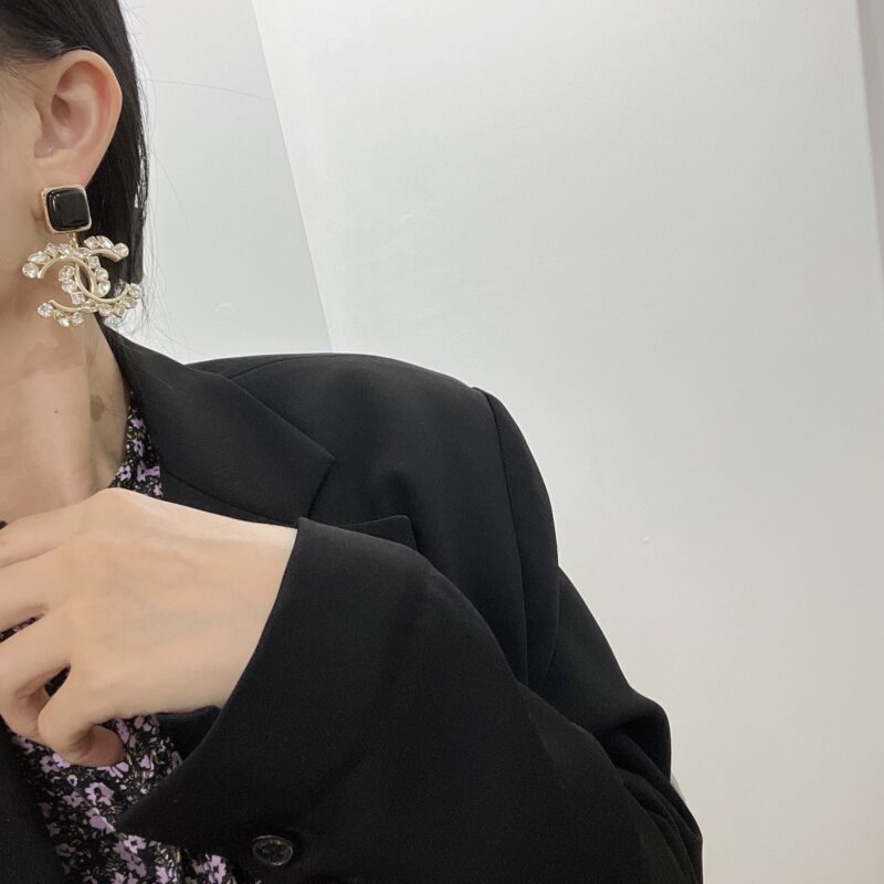 ☑️CHANEL香奈儿c2双c黑色方形耳钉耳环 - Image 6