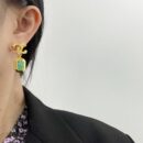 ☑️CHANEL香奈儿c2双c绿方形耳钉耳环