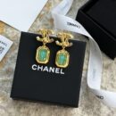 ☑️CHANEL香奈儿c2双c绿方形耳钉耳环