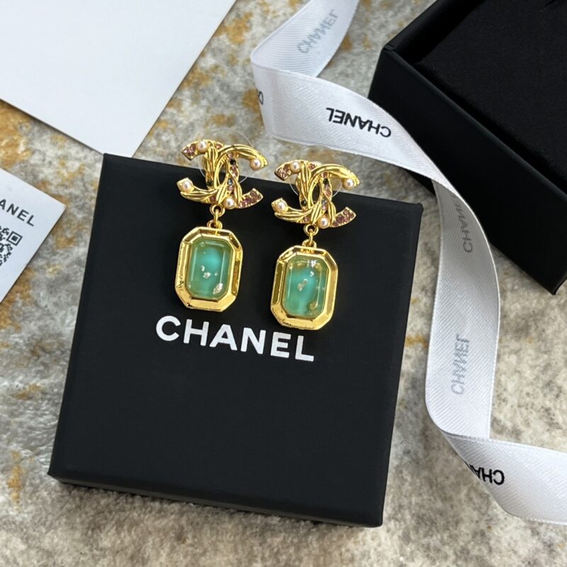 ☑️CHANEL香奈儿c2双c绿方形耳钉耳环 - Image 4