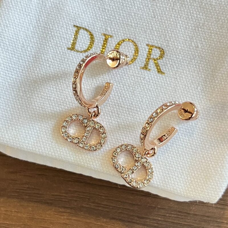DIOR迪奥玫瑰金满钻CD耳钉耳环 - Image 6