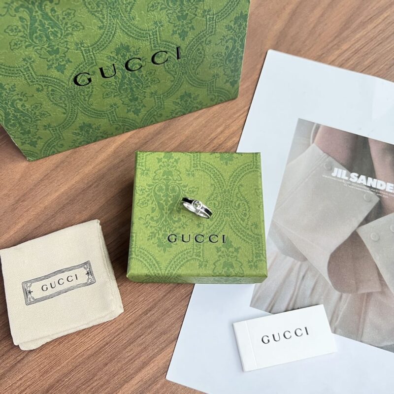 Gucci古驰情侣款宽版窄版双G黑珐琅戒指 - Image 5