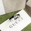 Gucci古驰情侣款宽版窄版双G黑珐琅戒指
