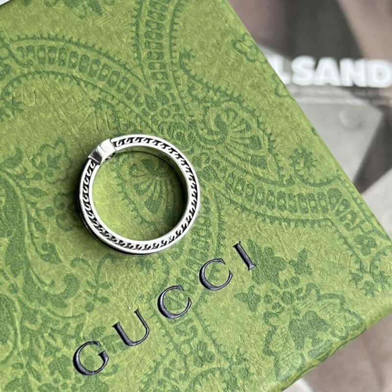 Gucci古驰情侣款宽版窄版双G黑珐琅戒指 - Image 12