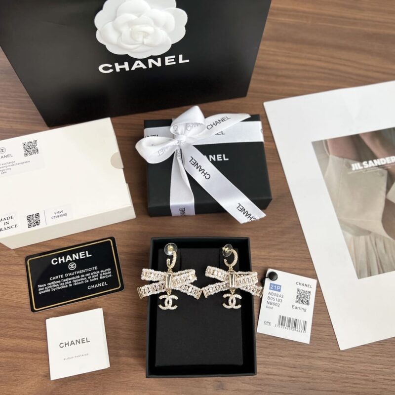 ☑️CHANEL香奈儿c3双c蝴蝶结珍珠耳钉耳环 - Image 3