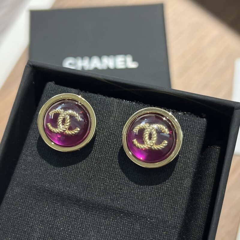 ☑️CHANEL香奈儿c1双c圆形紫色耳钉耳环 - Image 4