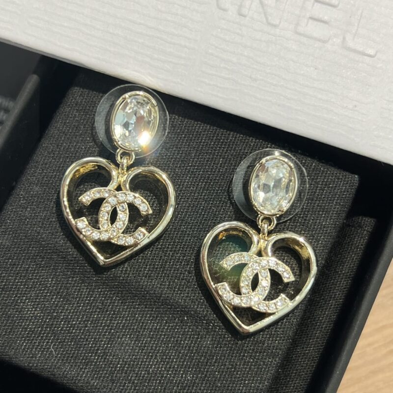 ☑️CHANEL香奈儿c2双c金色桃心爱心耳钉耳环 - Image 7