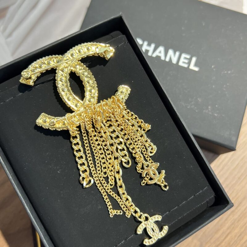 ☑️CHANEL香奈儿 双c红珍珠流苏胸针 - Image 8