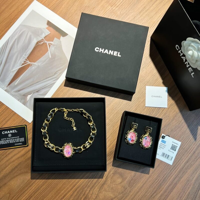 ☑️CHANEL香奈儿粉宝石黑皮绳颈链项链 - Image 3