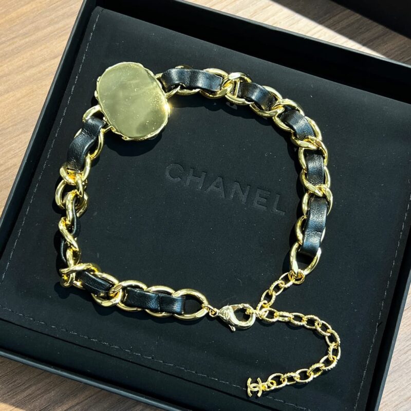 ☑️CHANEL香奈儿粉宝石黑皮绳颈链项链 - Image 6