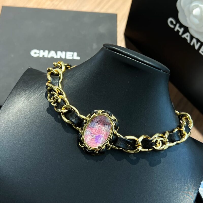 ☑️CHANEL香奈儿粉宝石黑皮绳颈链项链 - Image 9