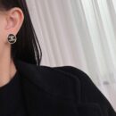 ☑️CHANEL香奈儿c1双c圆形黑色耳钉耳环