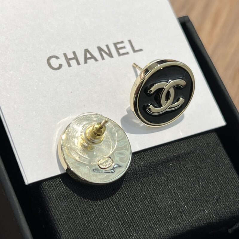 ☑️CHANEL香奈儿c1双c圆形黑色耳钉耳环 - Image 10