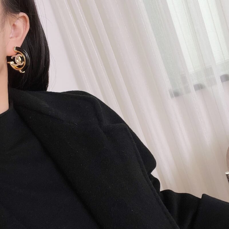 ☑️CHANEL香奈儿c1双c满钻半圆耳钉耳环 - Image 5